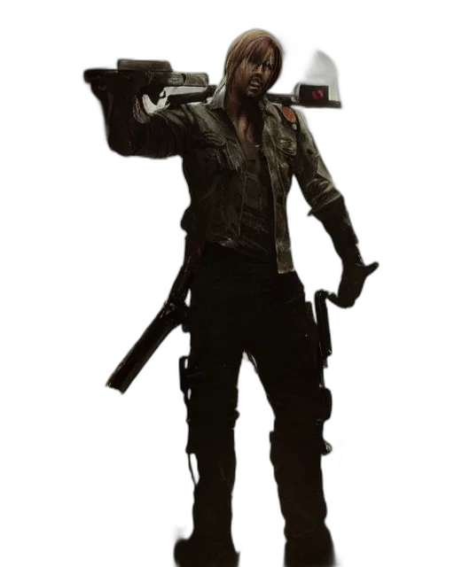 weapon, staff, jacket, sword, concept art, 3d render, cyberpunk, comic book art transparent PNG cut-out