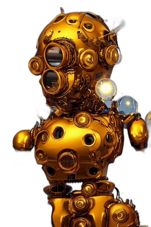 robot, weapon, animal, staff, concept art, 3d render, fantasy art, golden transparent PNG cut-out