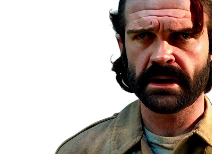 jacket, photorealistic, film, still, jim, hopper, joyce, byers transparent PNG cut-out