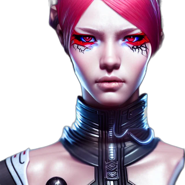 robot, face, cyberpunk, concept art, fantasy art, comic book art, red, neon transparent PNG cut-out