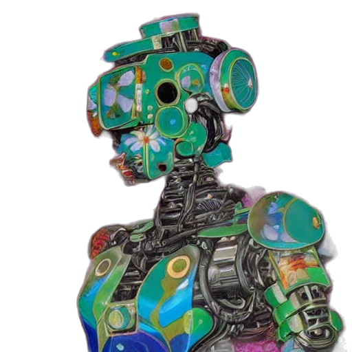 robot, jewelry, face, mask, cyberpunk, concept art, 3d render, vaporwave transparent PNG cut-out