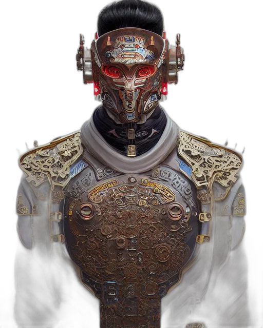robot, mask, face, crown, concept art, fantasy art, cyberpunk, photorealistic transparent PNG cut-out