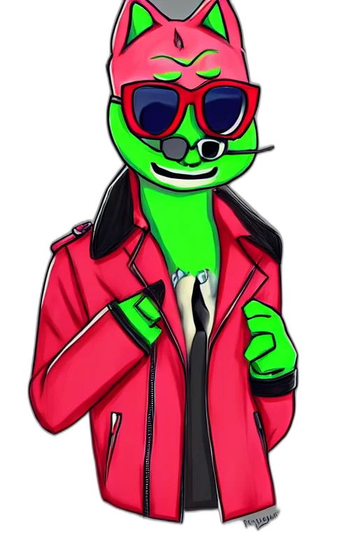 jacket, staff, cartoon, concept art, 3d render, pixel art, neon, green transparent PNG cut-out