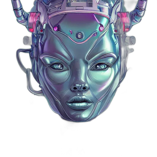 robot, mask, face, crown, cyberpunk, concept art, vaporwave, fantasy art transparent PNG cut-out