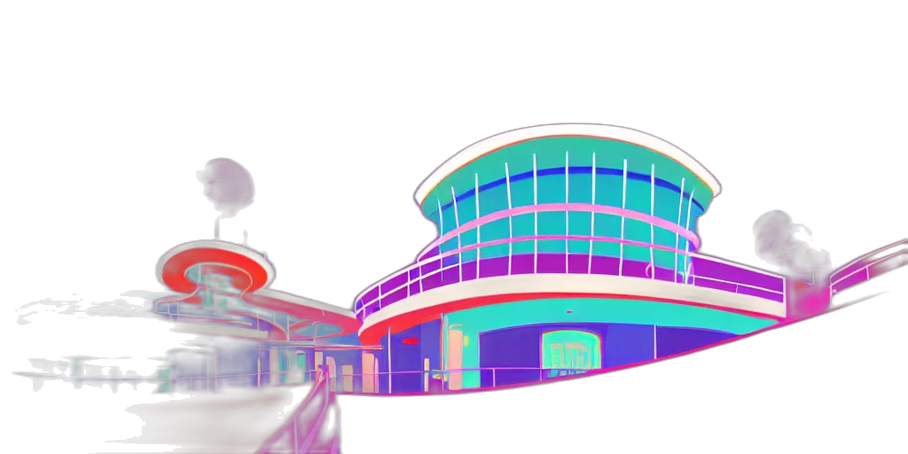 building, car, 3d render, vaporwave transparent PNG cut-out