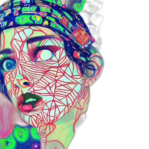 face, mask, crown, cyberpunk, concept art, photorealistic, 3d render, neon lights transparent PNG cut-out