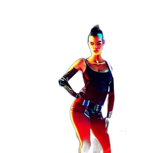 dress, jacket, staff, concept art, 3d render, cyberpunk, pixel art, neon lights transparent PNG cut-out