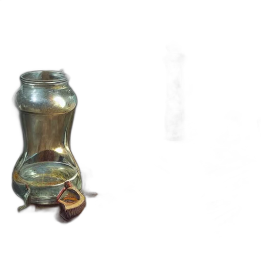 bottle, jewelry, weapon, crown, 3d render, concept art, photorealistic, hyper transparent PNG cut-out
