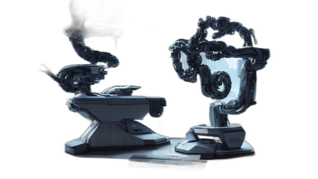 robot, concept art, 3d render, cyberpunk, pixel art, fog, outer space, underwater transparent PNG cut-out