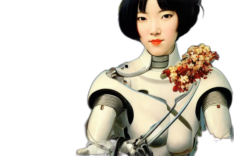 robot, 3d render, cyberpunk, portrait transparent PNG cut-out