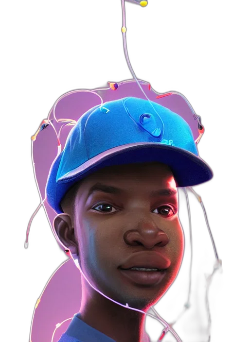 hat, face, creature, crown, concept art, vaporwave, 3d render, photorealistic transparent PNG cut-out