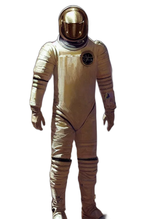 jacket, staff, robot, mask, concept art, 3d render, outer space, golden transparent PNG cut-out