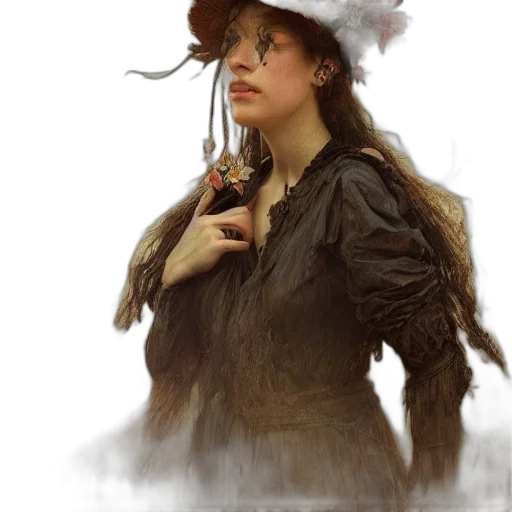 staff, hat, face, dress, photorealistic, fantasy art, concept art, oil painting transparent PNG cut-out
