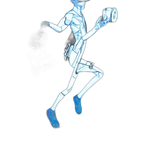 robot, staff, concept art, cartoon, watercolor, comic book art, blue, stickman transparent PNG cut-out