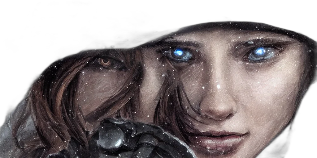 face, robot, concept art, fantasy art, photorealistic, comic book art, snow, highly transparent PNG cut-out