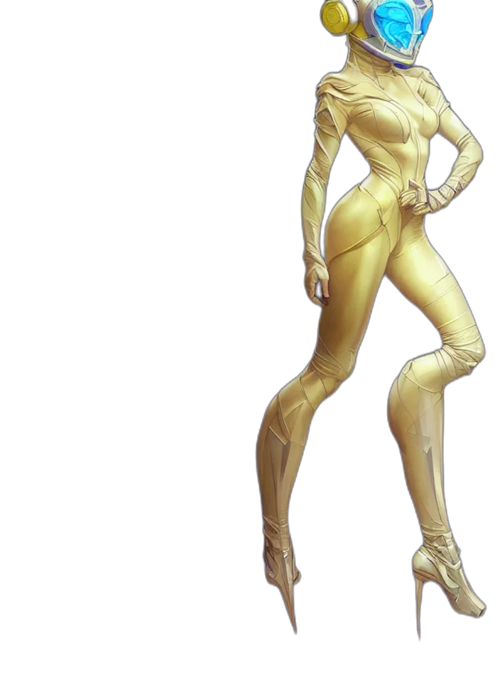 dress, staff, robot, creature, concept art, comic book art, 3d render, fantasy art transparent PNG cut-out