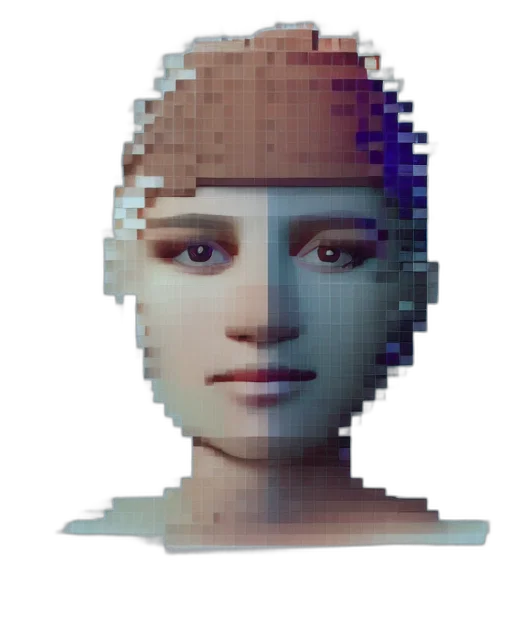 robot, face, mask, crown, pixel art, 3d render, vaporwave, cyberpunk transparent PNG cut-out