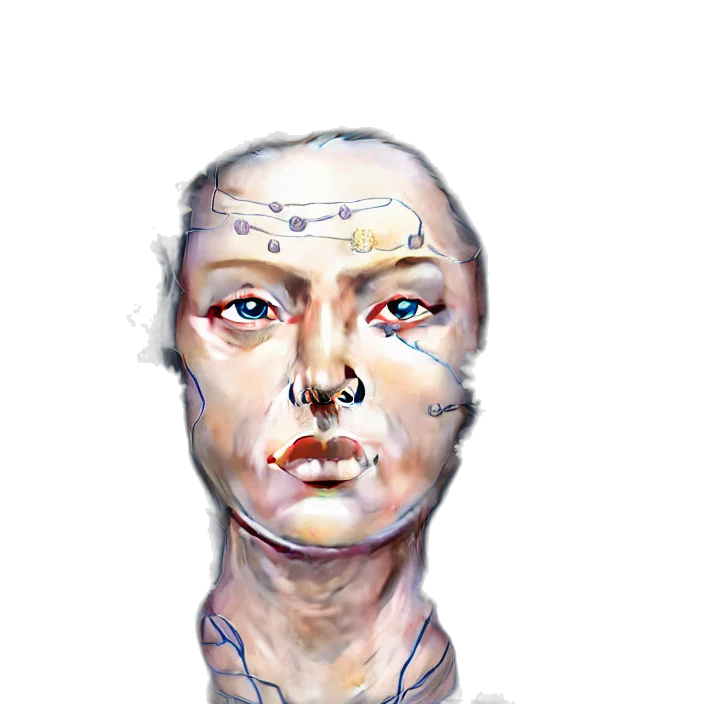 face, mask, robot, staff, watercolor, photorealistic, concept art, oil painting transparent PNG cut-out
