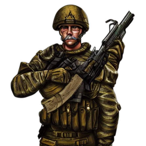 weapon, staff, face, jacket transparent PNG cut-out