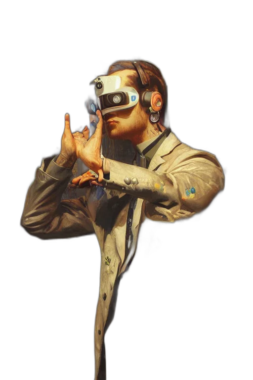 jacket, robot, staff, weapon transparent PNG cut-out