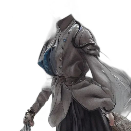 sword, staff, mask, jacket, concept art, fantasy art, anime, 3d render transparent PNG cut-out