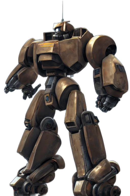 robot, weapon, staff, concept art, 3d render, earth tones, golden, mechwarrior transparent PNG cut-out