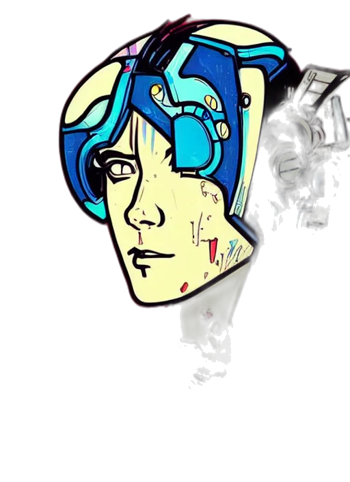 face, mask, robot, jacket, cartoon, cyberpunk, comic book art, concept art transparent PNG cut-out