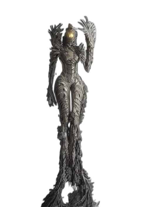 staff, jewelry, robot, dress, concept art, fantasy art, 3d render, comic book art transparent PNG cut-out