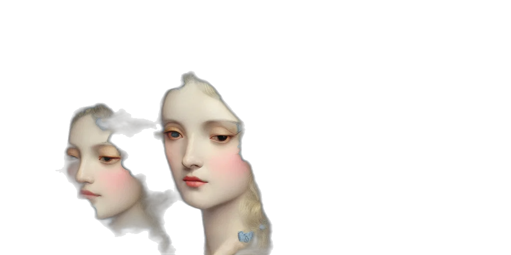 face, mask, crown, hair, 3d render, photorealistic, oil painting, concept art transparent PNG cut-out