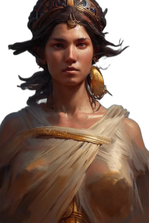 face, dress, jewelry, fantasy art, concept art, photorealistic, oil painting, golden transparent PNG cut-out