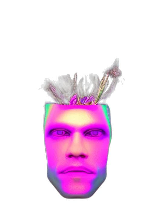 mask, crown, face, hat, vaporwave, cyberpunk, 3d render, photorealistic transparent PNG cut-out