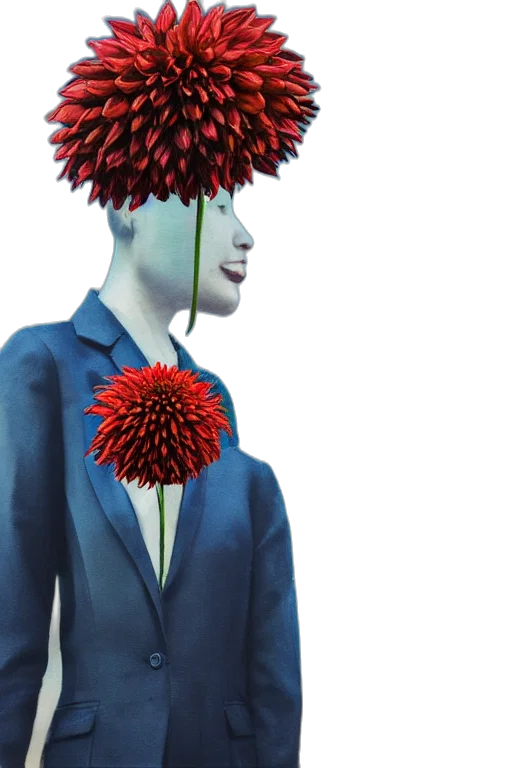 flower, crown, hair, jacket, 3d render, concept art, photorealistic, closeup transparent PNG cut-out