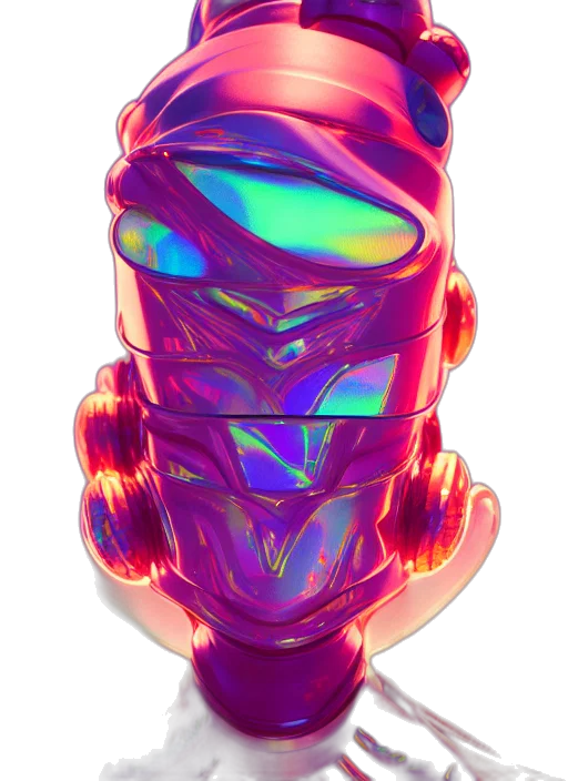 mask, robot, jewelry, crown, vaporwave, cyberpunk, concept art, 3d render transparent PNG cut-out