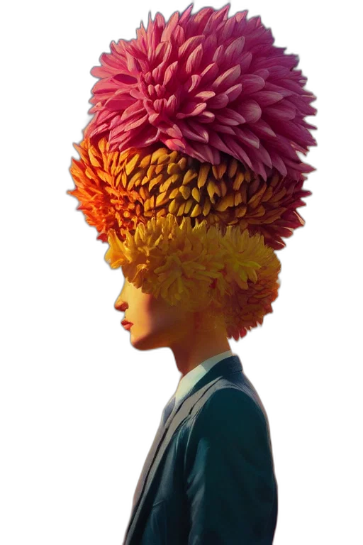hat, crown, mask, flower, concept art, 3d render, photorealistic, fantasy art transparent PNG cut-out