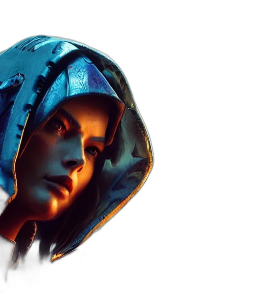 face, mask, robot, jacket, concept art, cyberpunk, fantasy art, photorealistic transparent PNG cut-out