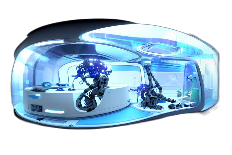 robot, concept art, 3d render, cyberpunk transparent PNG cut-out