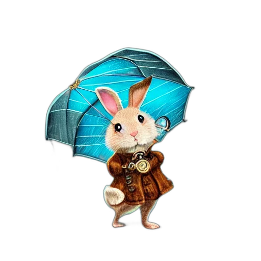 umbrella, jacket, 3d render, concept art, photorealistic, cartoon, rain, portrait transparent PNG cut-out
