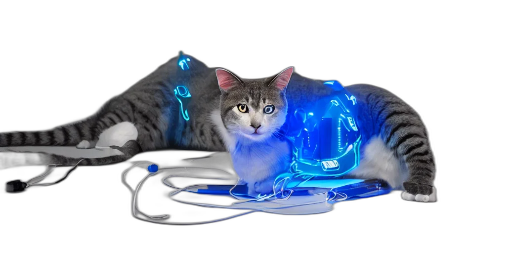 staff, animal, robot, creature, cyberpunk, 3d render, concept art, vaporwave transparent PNG cut-out