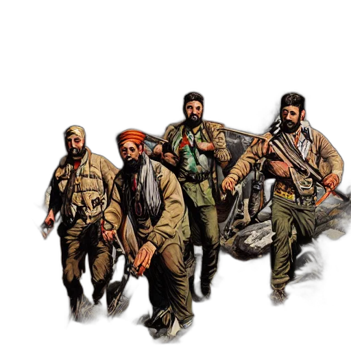 concept art, pixel art, comic book art, kurdish, freedom, fighters, mountains, art transparent PNG cut-out