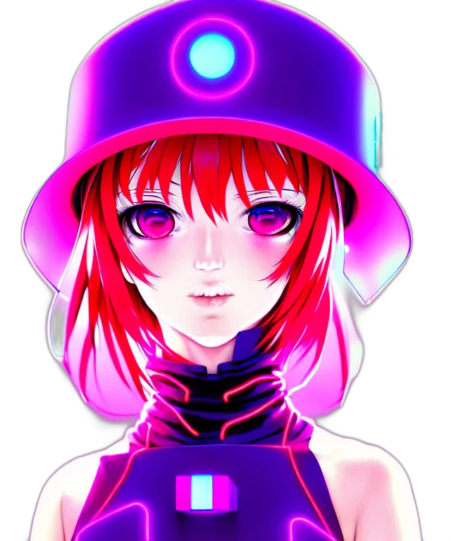 hat, robot, staff, face, anime, cyberpunk, vaporwave, pixel art transparent PNG cut-out