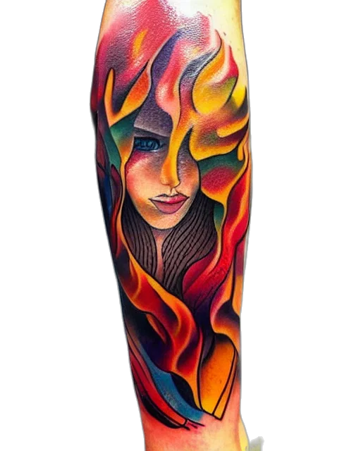 fantasy art, photorealistic, watercolor, comic book art, fire, tattoo, sketch, woman transparent PNG cut-out