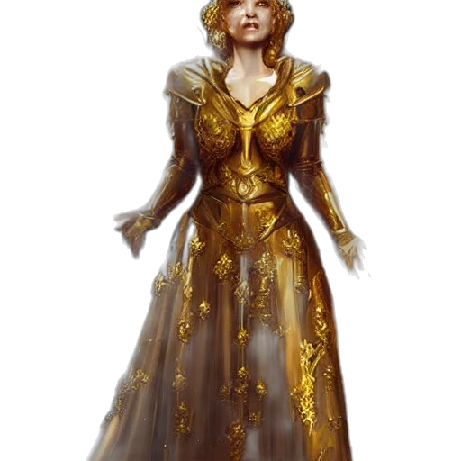 dress, staff, concept art, fantasy art, comic book art, photorealistic, golden, earth tones transparent PNG cut-out