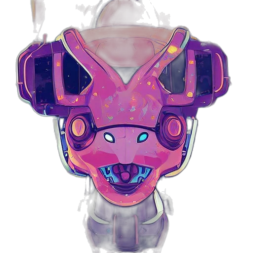mask, robot, weapon, face, concept art, vaporwave, 3d render, watercolor transparent PNG cut-out