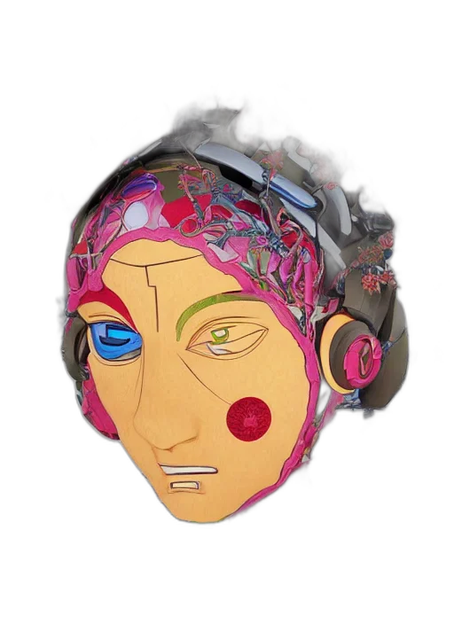 mask, face, jewelry, anime, cyberpunk, cartoon, vaporwave, colourful transparent PNG cut-out