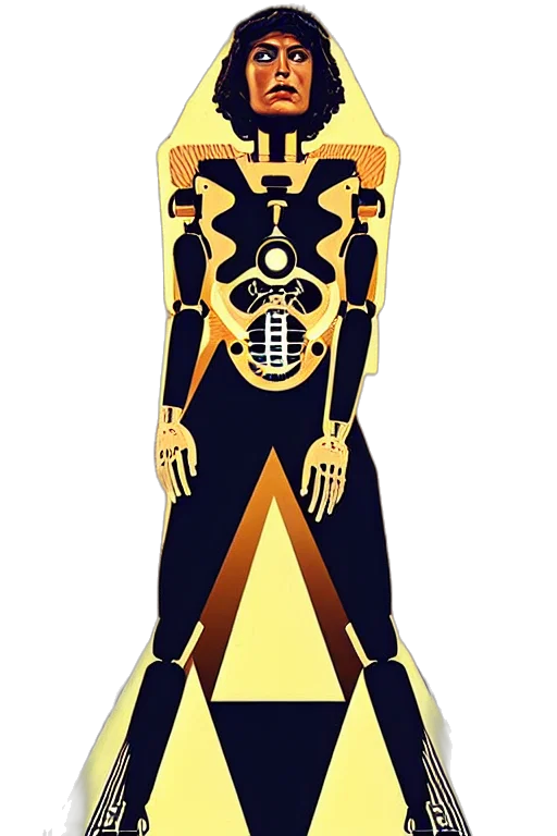 robot, staff, mask, jewelry, concept art, comic book art, cartoon, pixel art transparent PNG cut-out