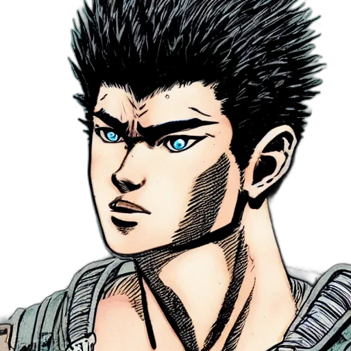 face, hair, comic book art, anime, cartoon, concept art, guts, berserk transparent PNG cut-out