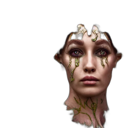 face, crown, mask, creature, fantasy art, concept art, photorealistic, 3d render transparent PNG cut-out