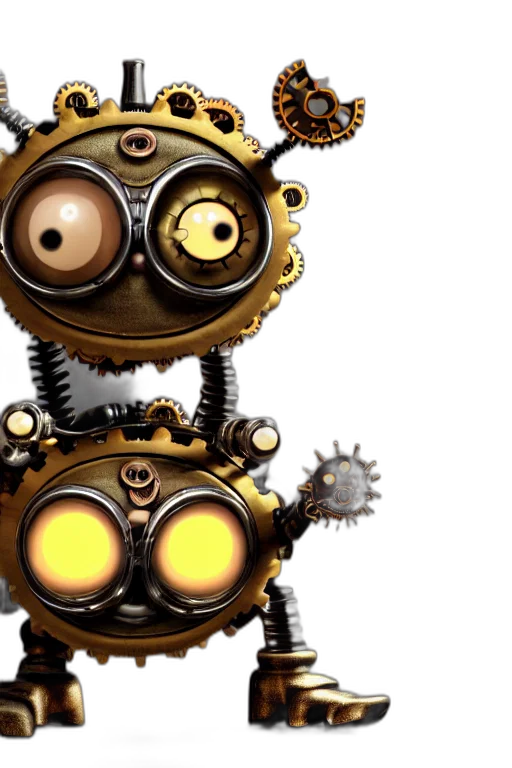 robot, concept art, 3d render, tiny, cute, steampunk, monster, cogs transparent PNG cut-out