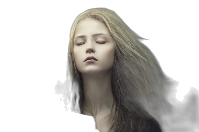 hair, face, photorealistic, fantasy art, oil painting, concept art, fog, dark transparent PNG cut-out