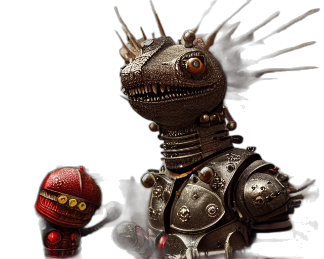 robot, dragon, creature, staff transparent PNG cut-out